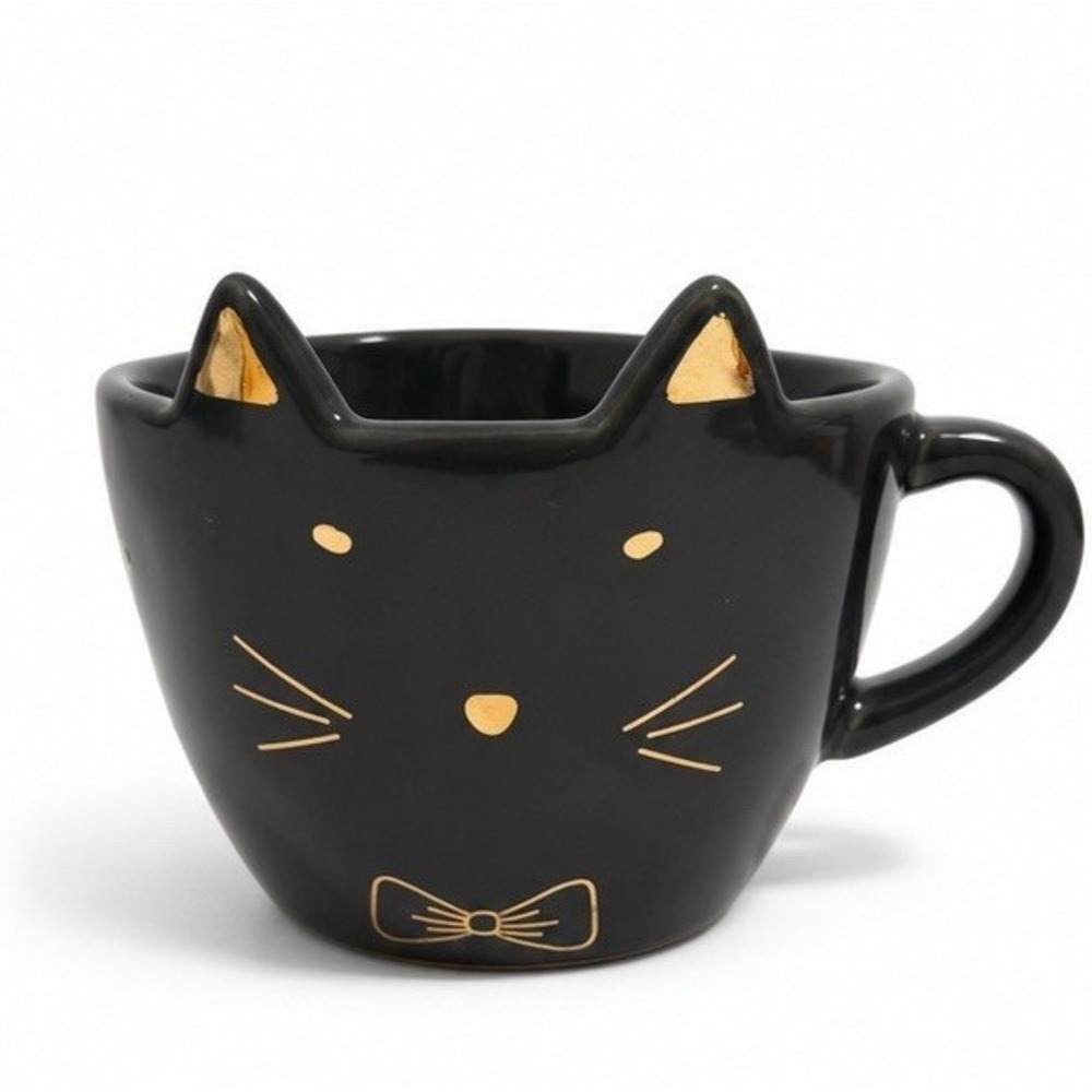 Maisons Du Monde Black Cat Mug Gold Ears‎ MIAOU MIAOU France Ceramic Coffee Cup